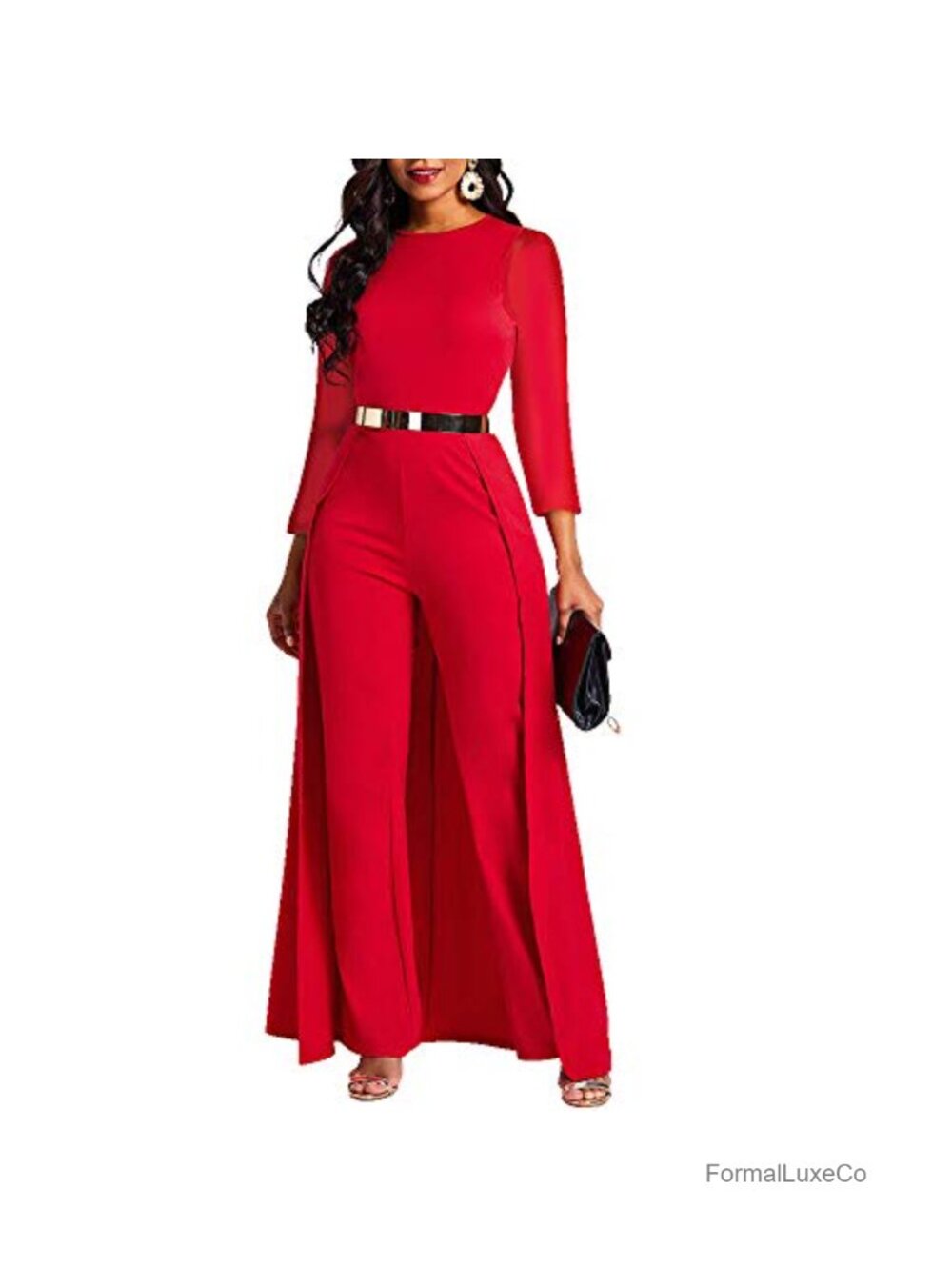 VERWIN Patchwork Overlay Embellished Women's Jumpsuit High-Waist Satin Romper